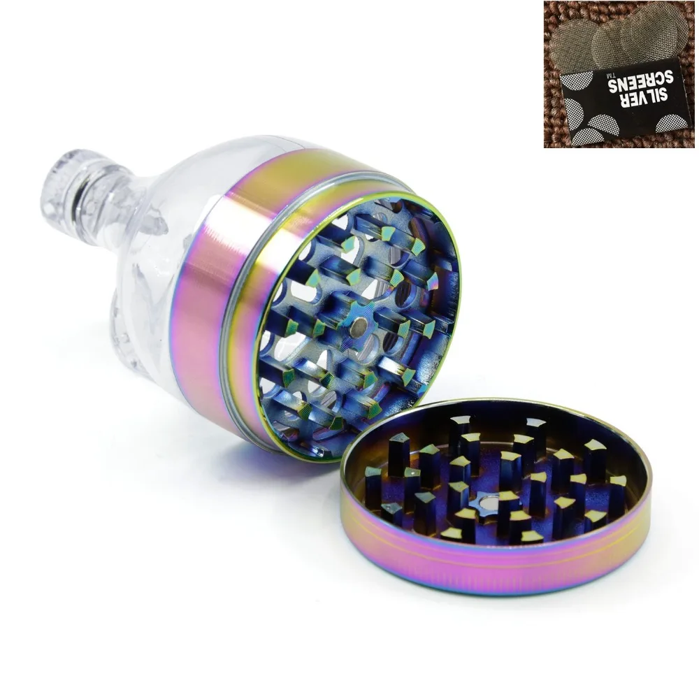 

Hot 3 layer 52*78mm ice blue funnel style metal material smoking herbal grinder tobacco cigarette Spice herb smoke grinder