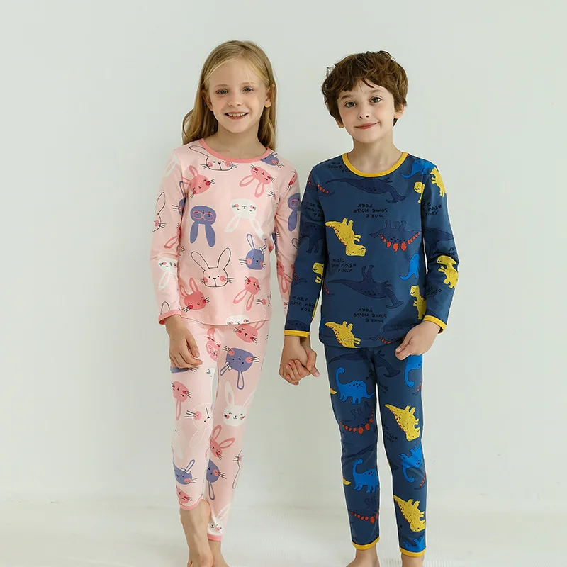 

Kids Sleepwear Sets Autumn Spring Kids Pajamas for Boys and Girls Cartoon Lapel Round Neck Homewear Bathrobe Indoor Underclothes