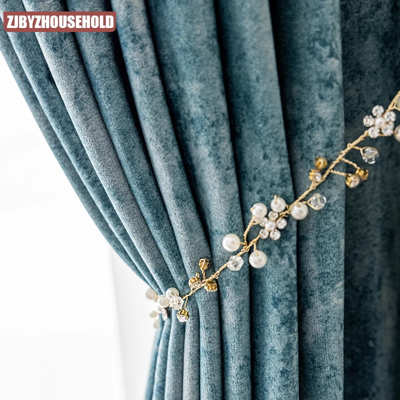 

Nordic Simple Modern Printed Velvet Curtains for High-end Living Room Bedroom Model Room Blackout Curtain Customization