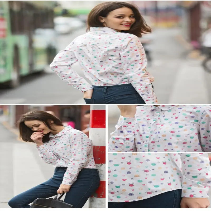2020 New Arrival Women Turn-down Collar Print Blouse Fashion Sweet Women Top Female Shirts
