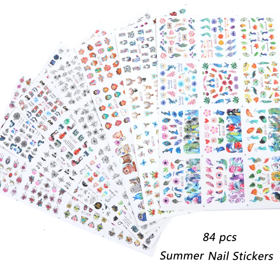 

Flower Nail Sticker Animal Owl Water Transfer Stickers Summer Leaf Slider for Manicure Nail Art Decorations CHBN1129-1212