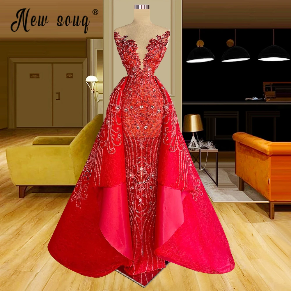 

Красные длинные вечерние платья с юбкой-годе 2022 Съемное платье со шлейфом женское вечернее атласное платье для вечеринки