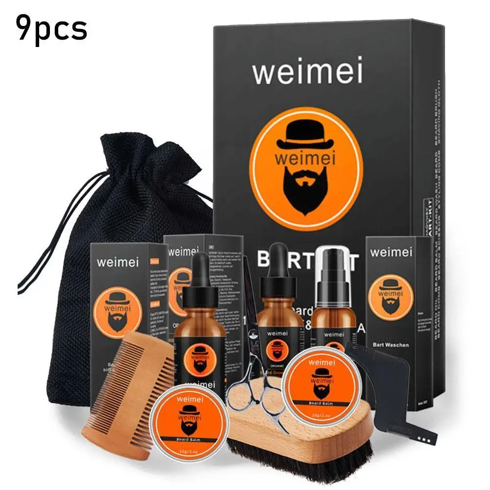 

9Pcs/set Barbe Beard Growth Kit Hair Growth Enhancer Oil Beard Care Essentital Growth Set Beard P3Z4
