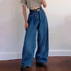 Женские джинсы свободные с широкими штанинами, синие джинсовые брюки с высокой талией, уличная одежда, винтажные модные прямые брюки в стиле Харадзюку, женская одежда