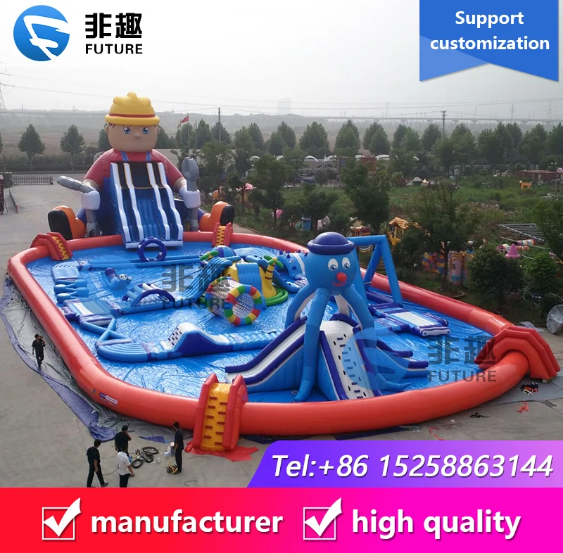 

Giant inflatable commercial water park slides game with pool
