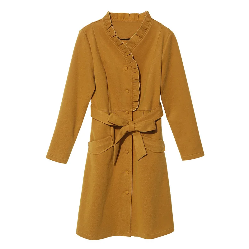 

Autumn and winter 2020 new boutique fashion women's V-neck auricular side long sleeve tweed jacket women's mid long dress