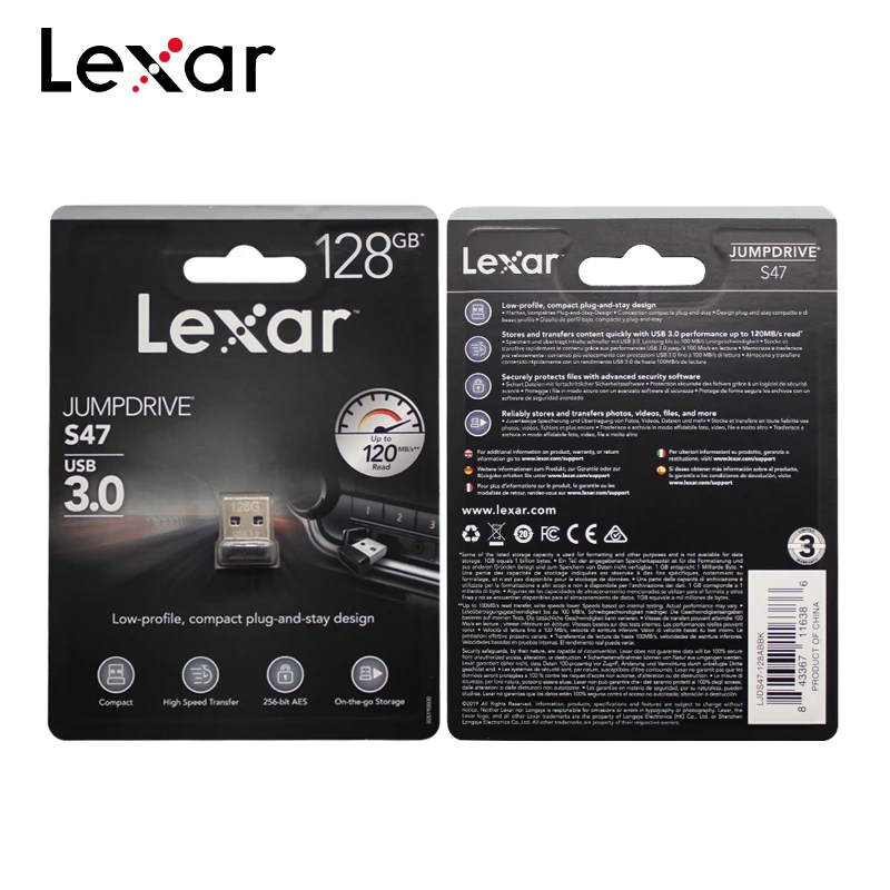Lexar JUMPDRIVE S47 USB флэш-накопитель 128 Гб 64 Гб оперативной памяти, 32 Гб встроенной памяти, мини-флеш-накопитель USB 3,0 флэш-накопитель до 100 МБ/с. U диск для ПК