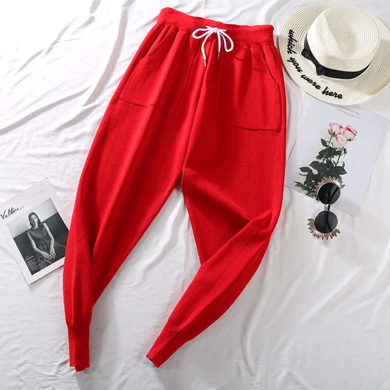 Осень 2020 новые свободные трикотажные спортивные штаны с карманами повседневные