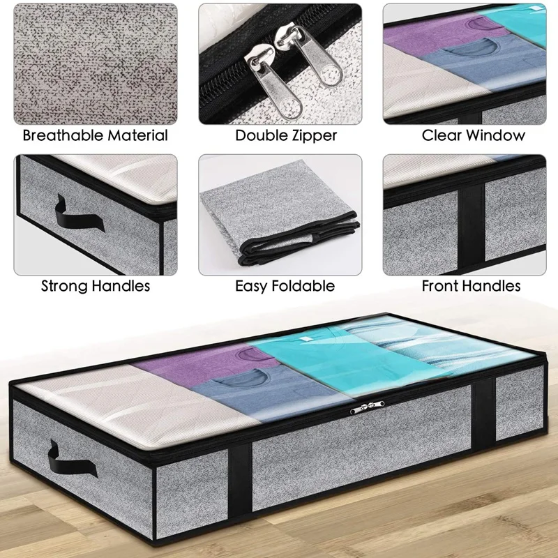 

Big deal 90L Large Under Bed Storage Bag with Zips 2 Pack Foldable King Size Thick Breathable Underbed Clothes Storage Bags