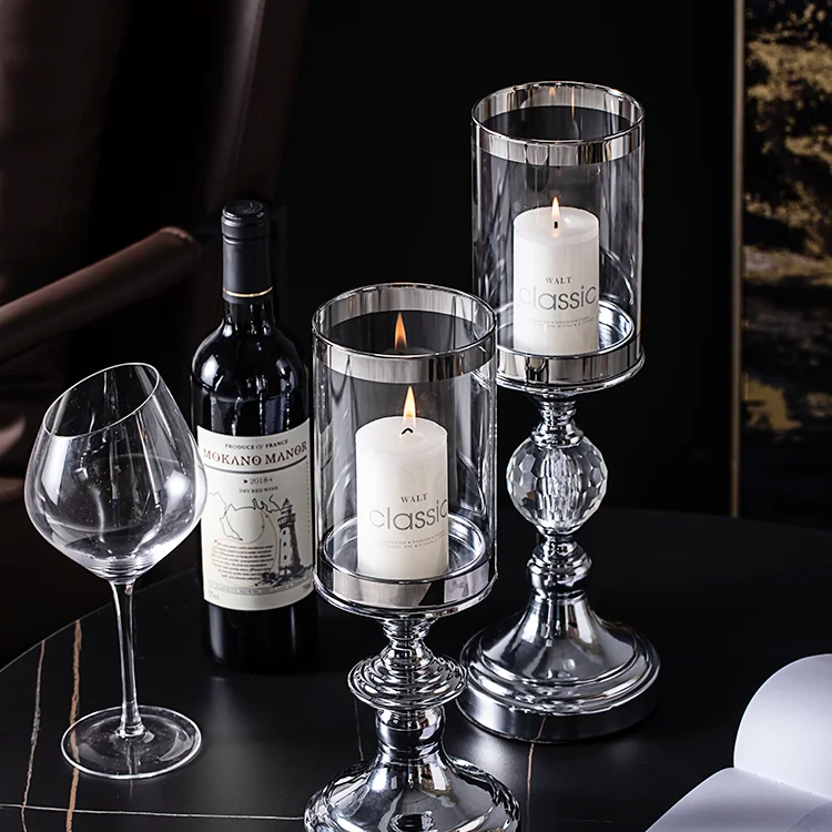 

Wedding Pillar Candle Holder European Modern Silver Luxury Candle Holder Romantic Dinner Portavelas Table Decoration EF60ZT