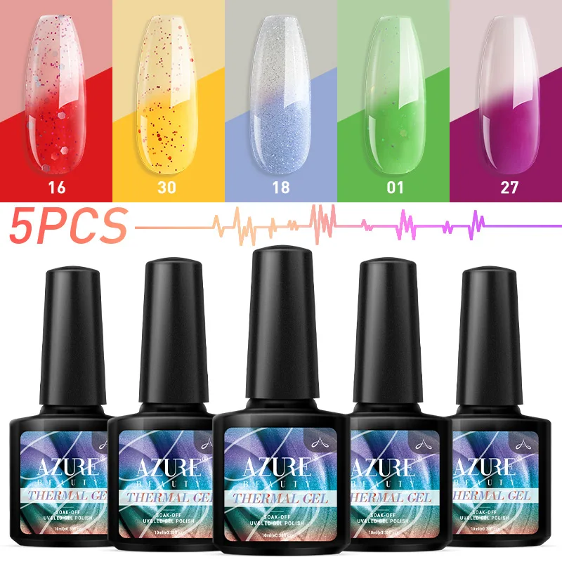 Azure Beauty 5 шт./лот Термальный гель для ногтей меняющий цвет УФ-Гель-лак блестки