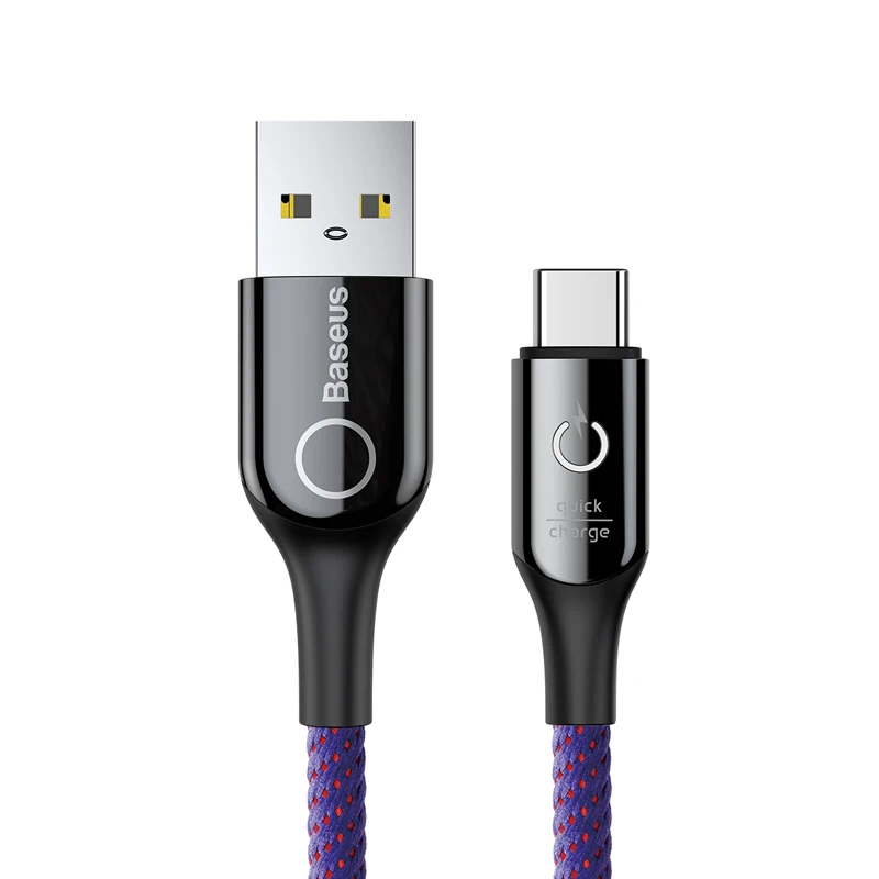 Baseus Led light usb type c кабель 3A Быстрая зарядка данных для samsung s8 s9 huawei oneplus 6 5 xiaomi note 7 зарядный кабель Android - Тип штекера: purple