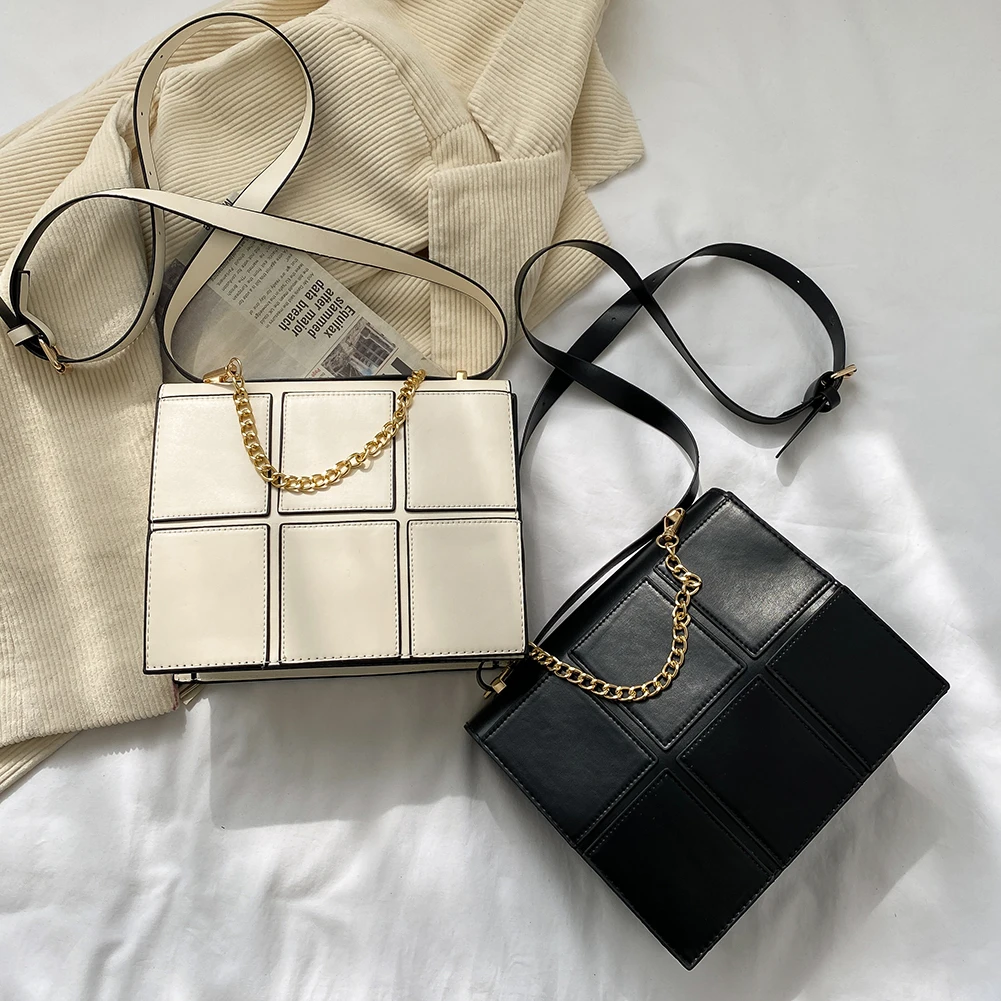 

Female Fashion PU Leather Checker Pattern Shoulder Crossbody Messenger Underarm Bags Women Designer Chain Flap Purse Handbags
