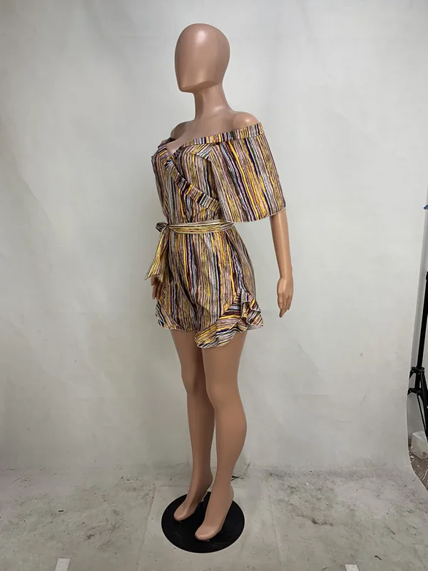 Женский пляжный комбинезон в полоску Облегающий с глубоким V образным вырезом и