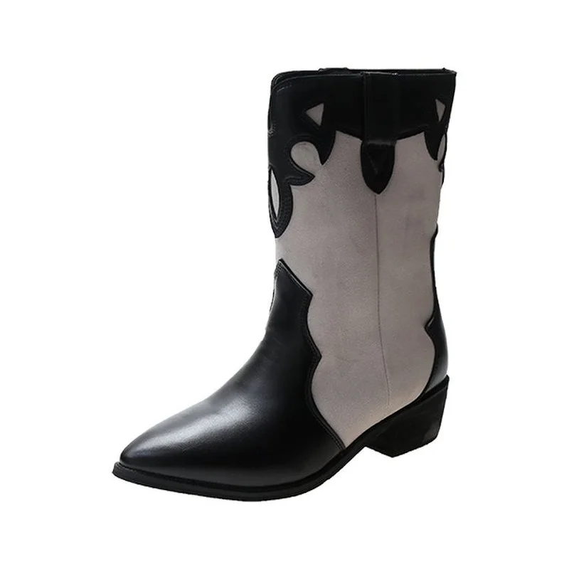 

Female Cowboy Vintage Western Ankle Short Cowgirl Boots Autumn White Women's Boots Retro High Top Shoes with Heel for Women Shoe