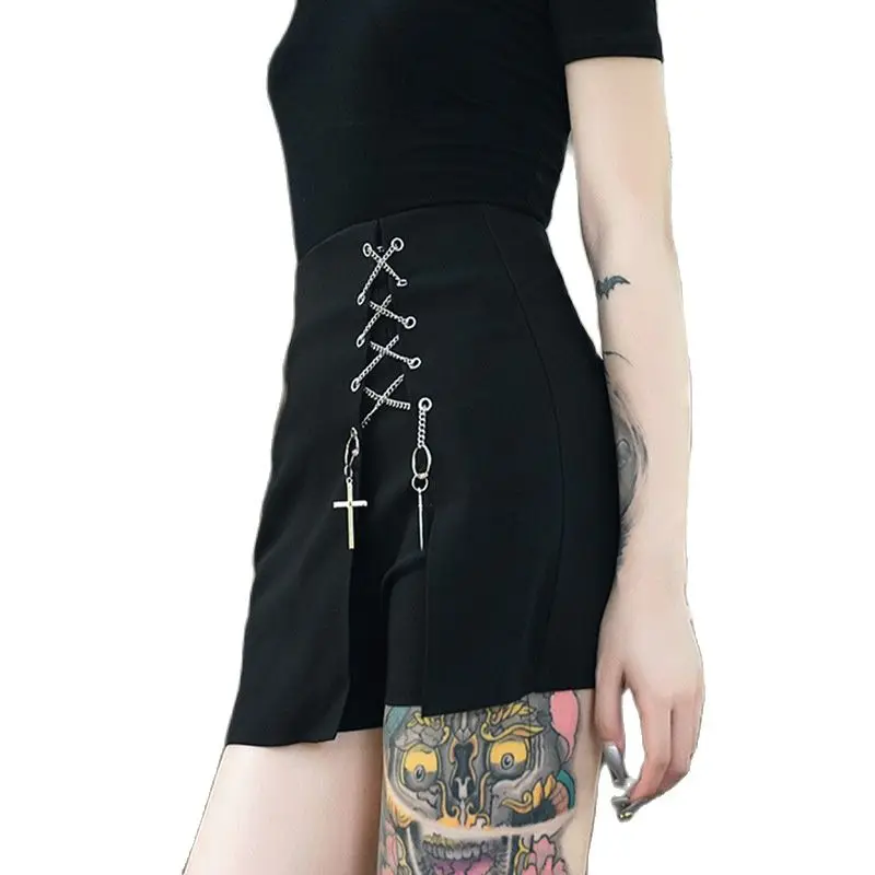 Шорты женские черные с завышенной талией в готическом стиле | Женская одежда