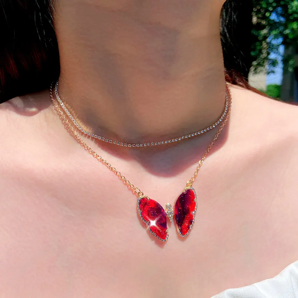 Новое модное блестящее ожерелье с бабочкой для женщин многослойное золотистое серебряное ожерелье с кристаллами эффектное ювелирное изделие подарок