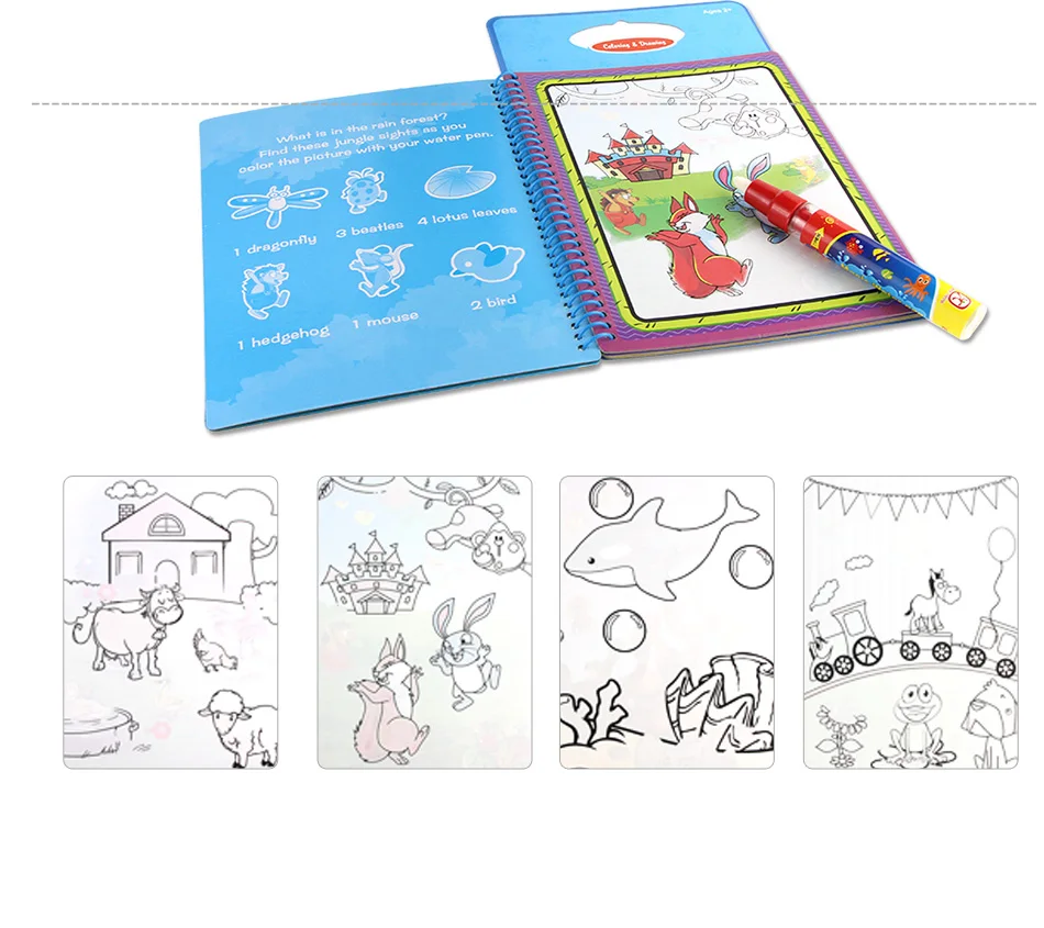 6 видов водного рисунка книга коврик для раскраски Doodle& 1 волшебная ручка многоразовая доска для рисования Juguetes для детей игрушки для рисования Рождественский подарок