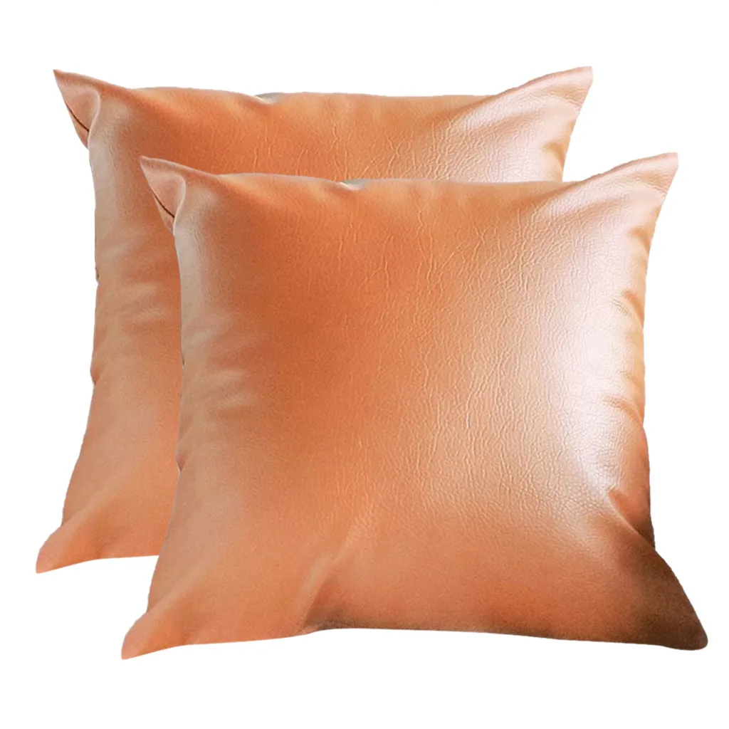 2pc Faux Leather Cushion Covers Home Decor Throw Pillowcase Sofa Luxury Solid Pillow Cover Cojines Decorativos Para Sofá | Дом и сад