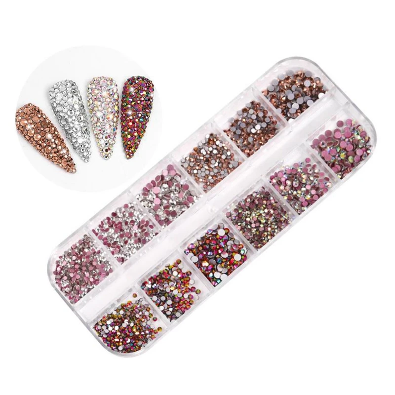 

12 Grid 1440pcs Mix Sizes Glass Crystal Non Hot Fix Rhinestone Flatback Crystal