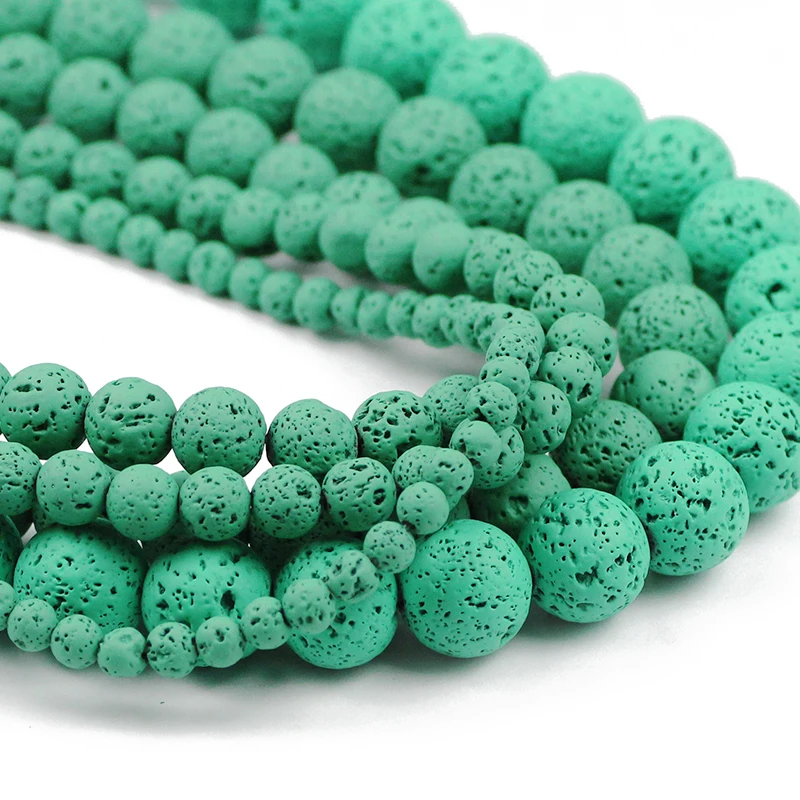 JHNBY Rubber Paint Green volcanics Lava 4/6/8/10/12MM Natural Stone Spacers Round Loose beads for Jewelry making DIY bracelets | Украшения