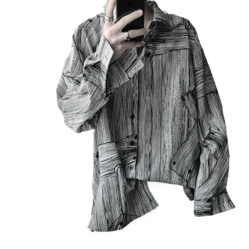 

Hong Kong Fashion Men Loose Korean Fashion Men and Women with The Same Joker Personality Shirt Long Sleeve Shirt Han Feng