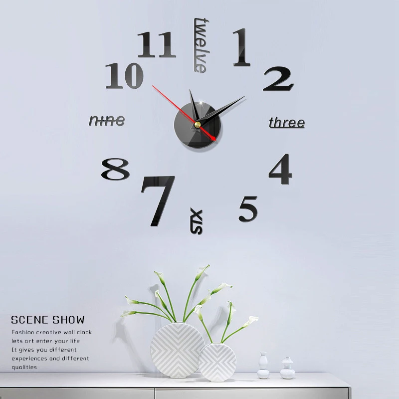 Современные большие настенные часы сделай сам 3D зеркальные наклейки с