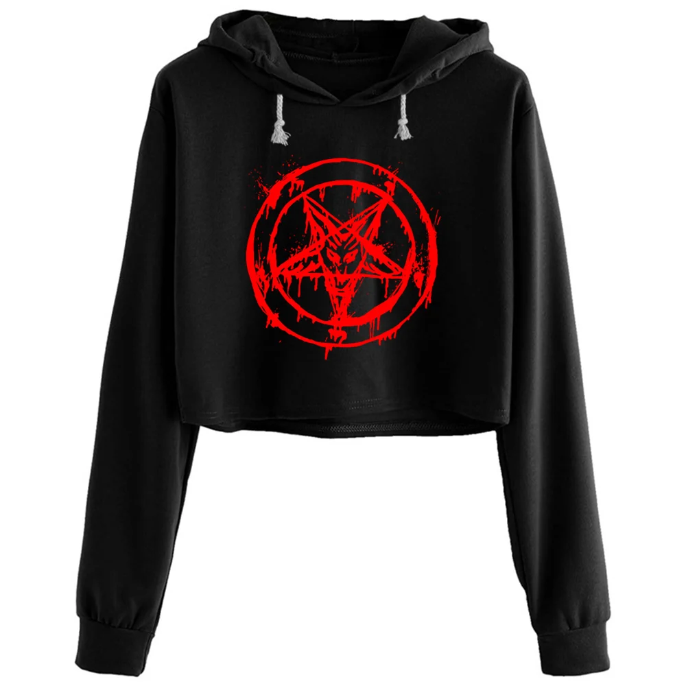 

Pentagram Crop Hoodies Women Anime Emo Aesthetic Kpop Pullover For Girls