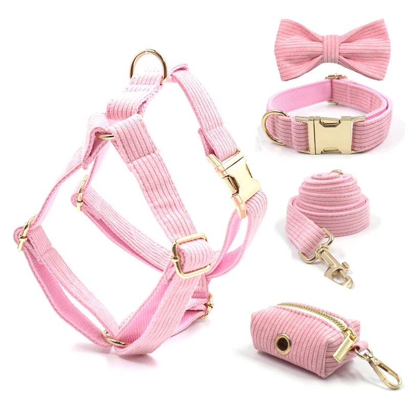 

Дизайнерская шлейка для собак, комплект из розового шлейки и поводка для домашних питомцев, регулируемый милый щенок, галстук-бабочка, роскошный ошейник