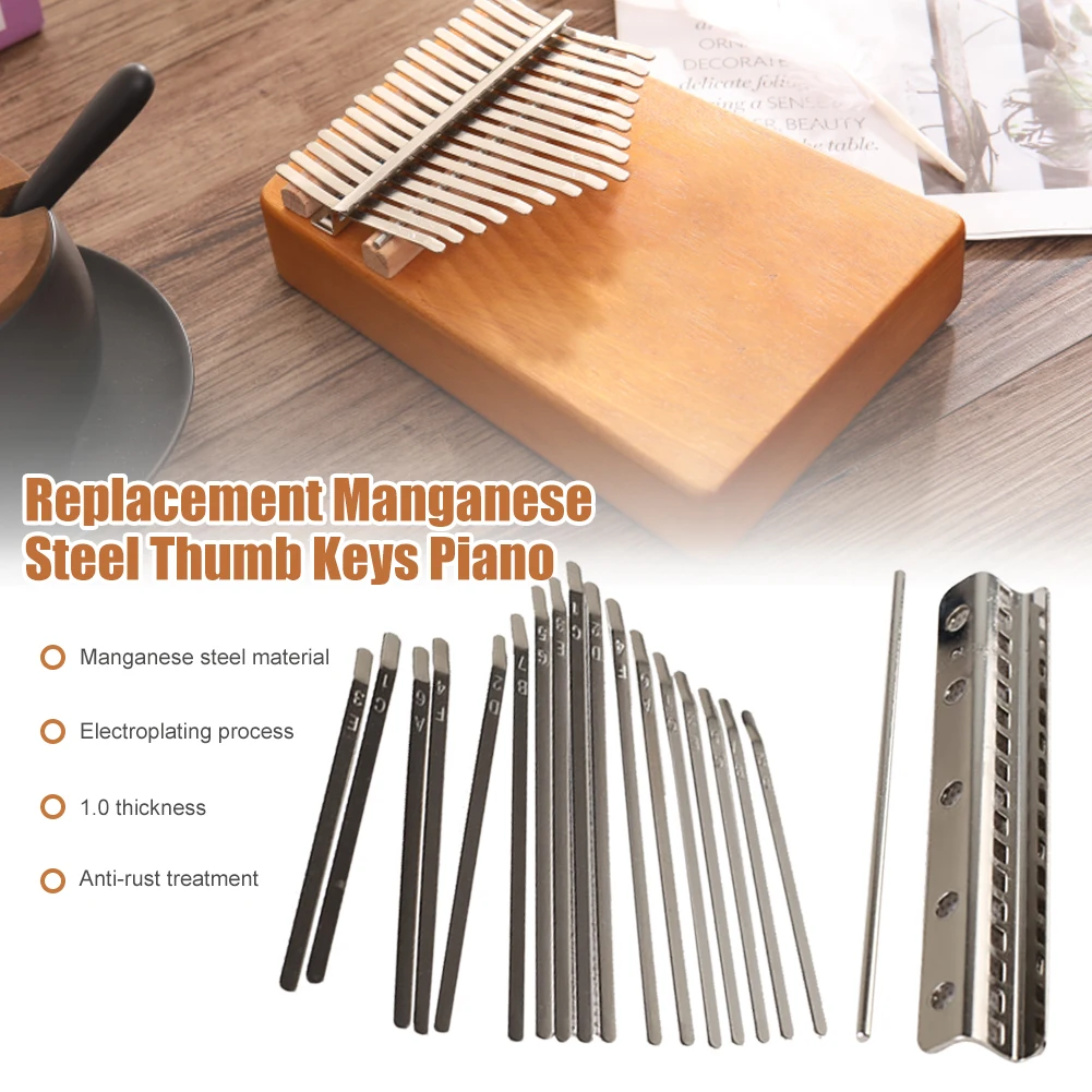 

Kalimba 17 Keys Replacement Manganese Steel Thumb Keys Piano with Steel Bead Small Steel Bar Screws Metal Instruments Accessory