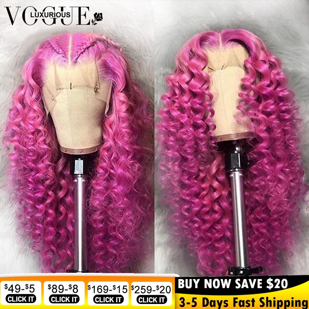 Парик из натуральных вьющихся человеческих волос ярко-розового цвета прозрачные