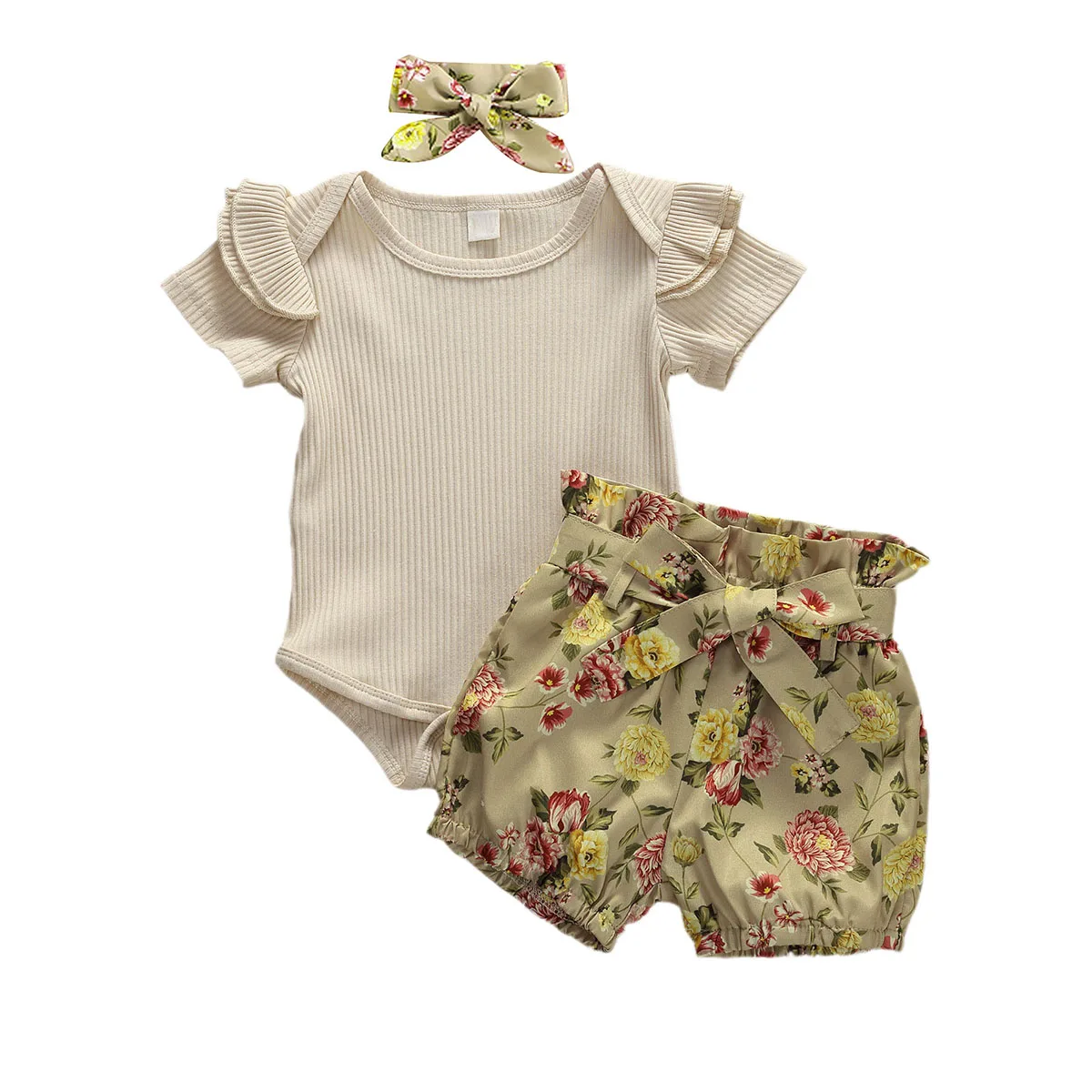 

3PCS Newborn Baby Girls 0-18M Clothes Cotton Romper Top Pants Shorts Summer Outfits