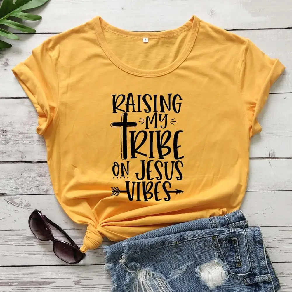 Поднимая племени на Иисуса Vibes футболка Религия Женская мода чистый хлопок