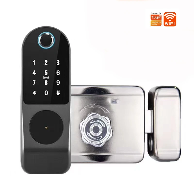 Nessun cablaggio Tuya blocco porta impronte digitali cancello esterno Password RFID Card Keyless Front mortasa elettronica sicurezza domestica serrature intelligenti