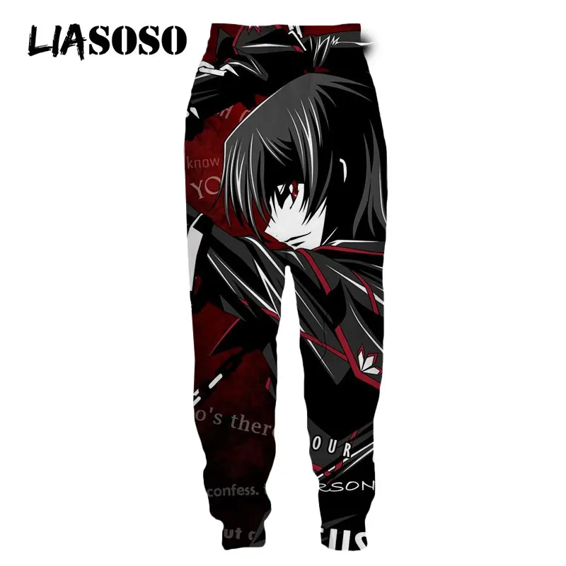 

LIASOSO Men Women Japanese Anime Pant Code Geass Fashion Baggy Sweatpants Harajuku Sweat Pants Joggers 3D Print Casual Black