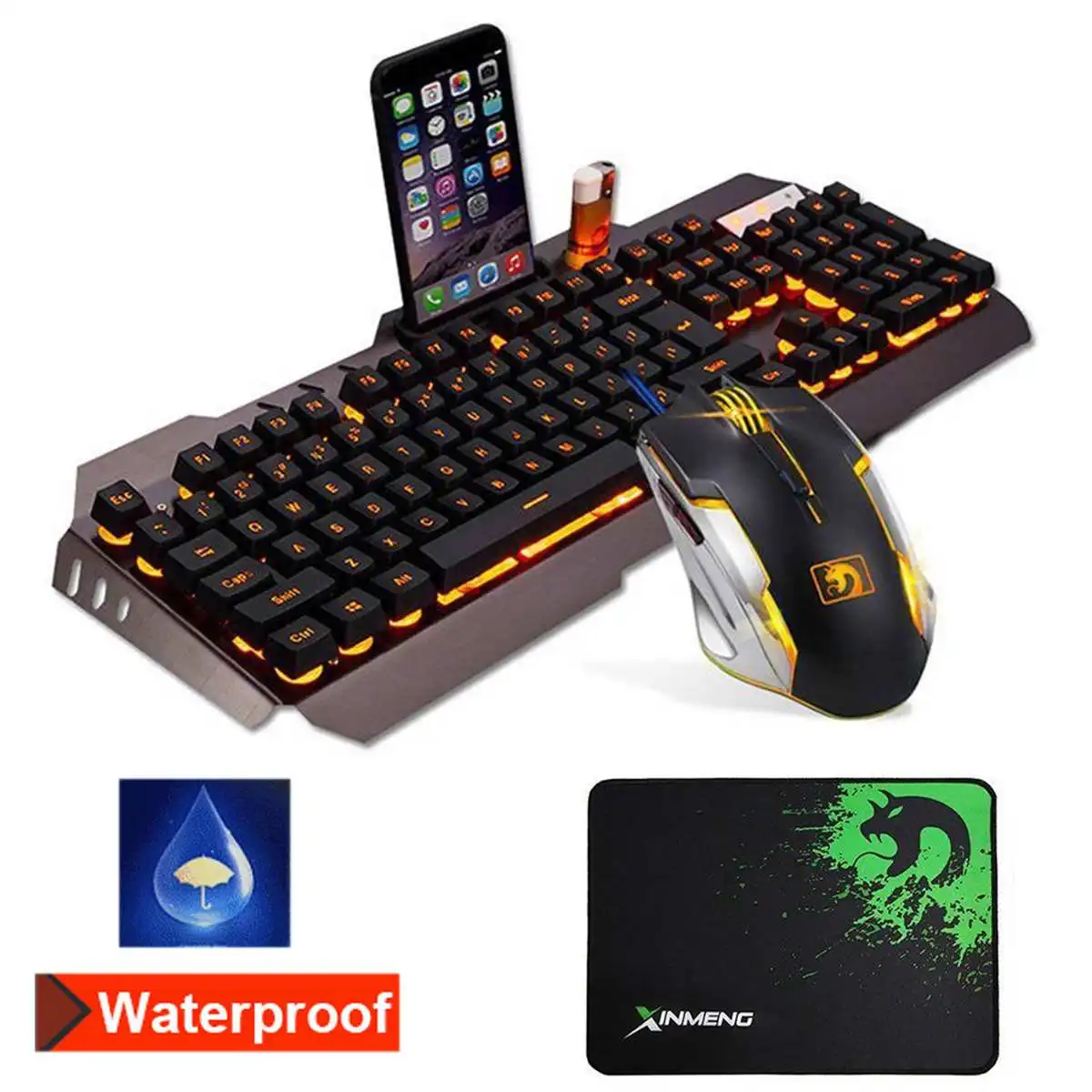 Черный PC Gamer игровая клавиатура и мышь механический Feel светодиодный комплект с подсветкой эргономичная мышь игровой набор для ноутбука - Цвет: Черный