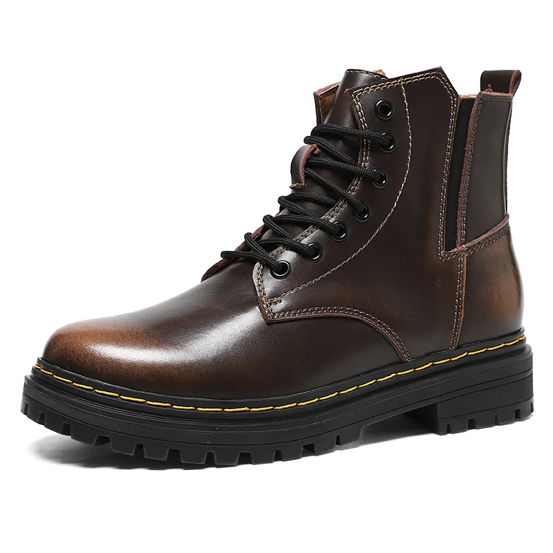 

Men Western Martens Cow Leather Shoes High Top Korean Motorcycle Boots Retro women Man coffee martin Boots