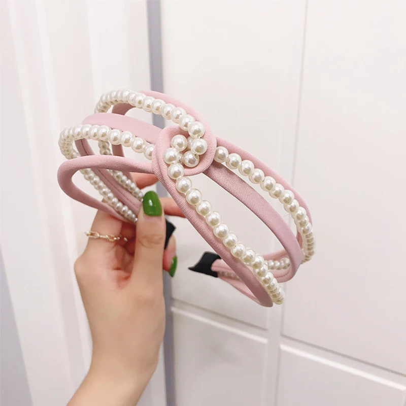 Ободок для волос с жемчугом Женский обруч перехлёстом и узлом широкий аксессуары