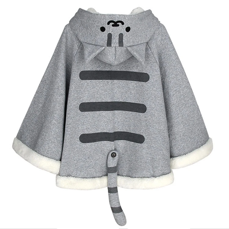 Харадзюку Неко атсуме Косплей Плащ Зима Милый Кот толстовки пальто повседневный