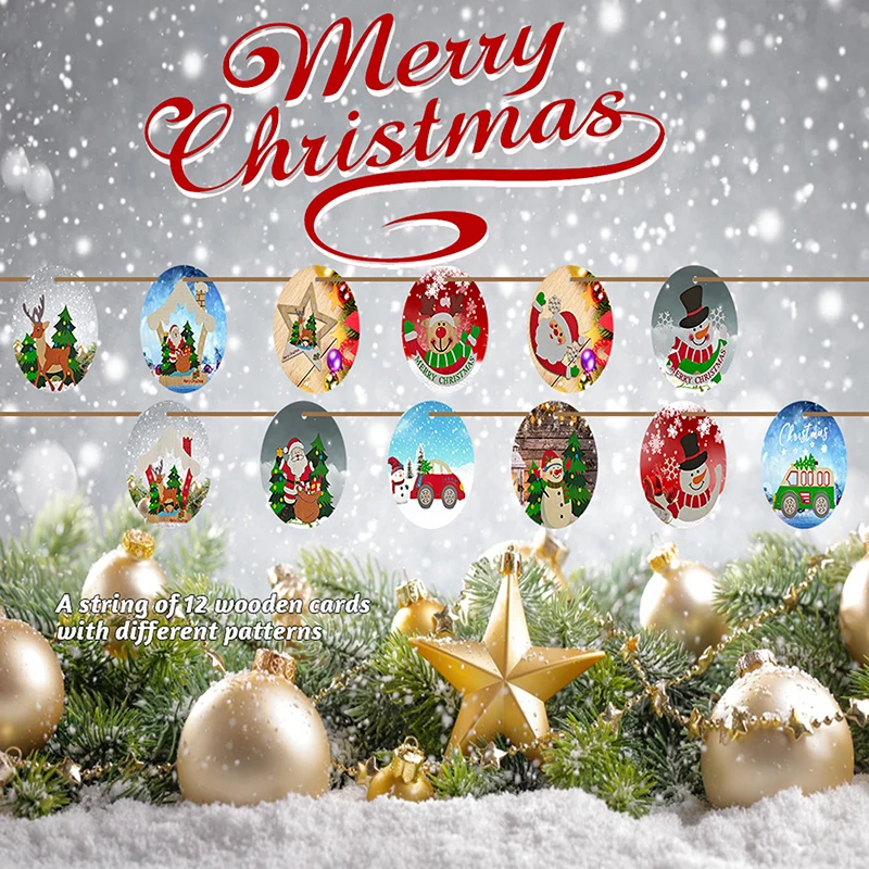 

12Pcs/Set Christmas Holiday Wooden Decorations Xmas Tree Hanging Pendant