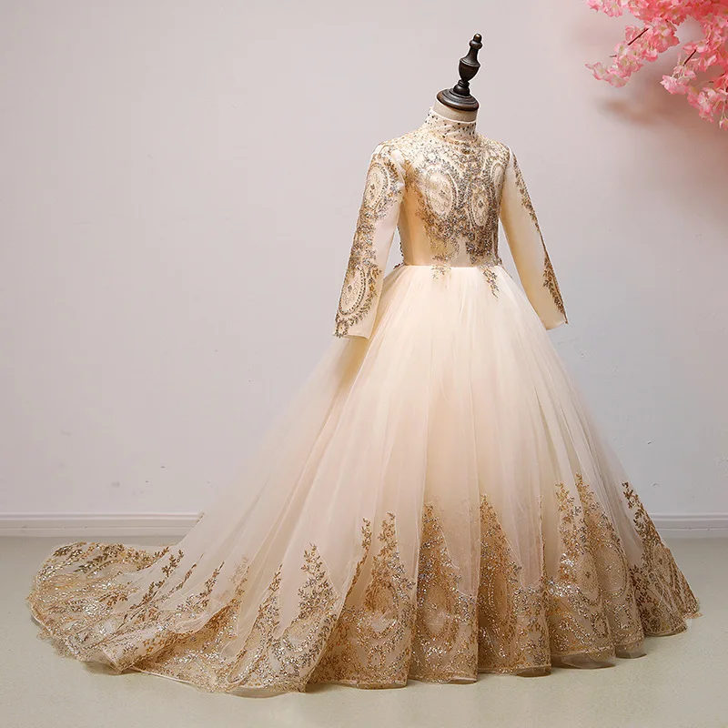 Girl's birthday party dress Princess Flower's Wedding Bridesmaid Pengpeng yarn embroidered banquet | Свадьбы и торжества