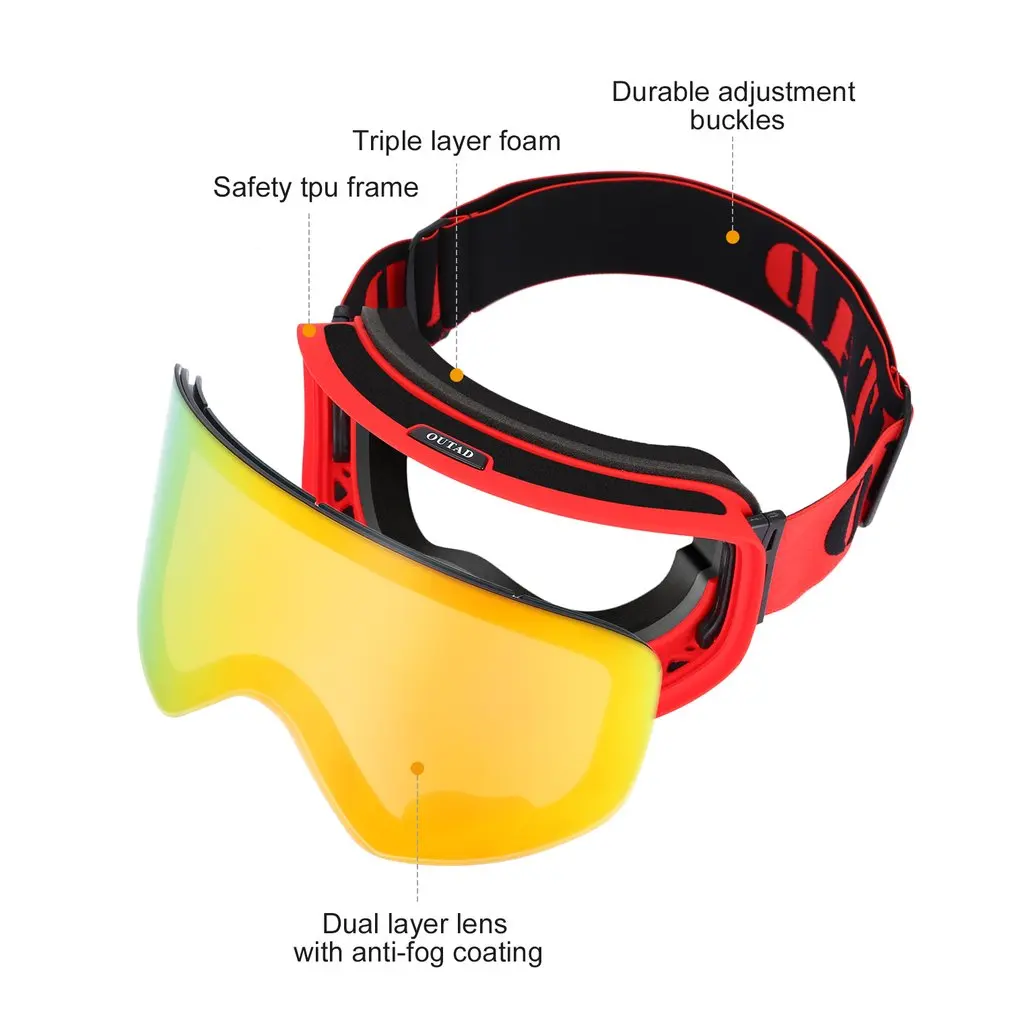 OUTAD двухслойные лыжные очки с защитой от ультрафиолета противотуманные защитные