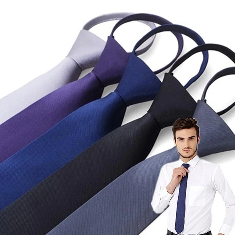 

Fashion Men Suits Ties Luxury Noble Line Tie for Wedding Party Formal Pre-tied Zipper Ties Narrow Necktie