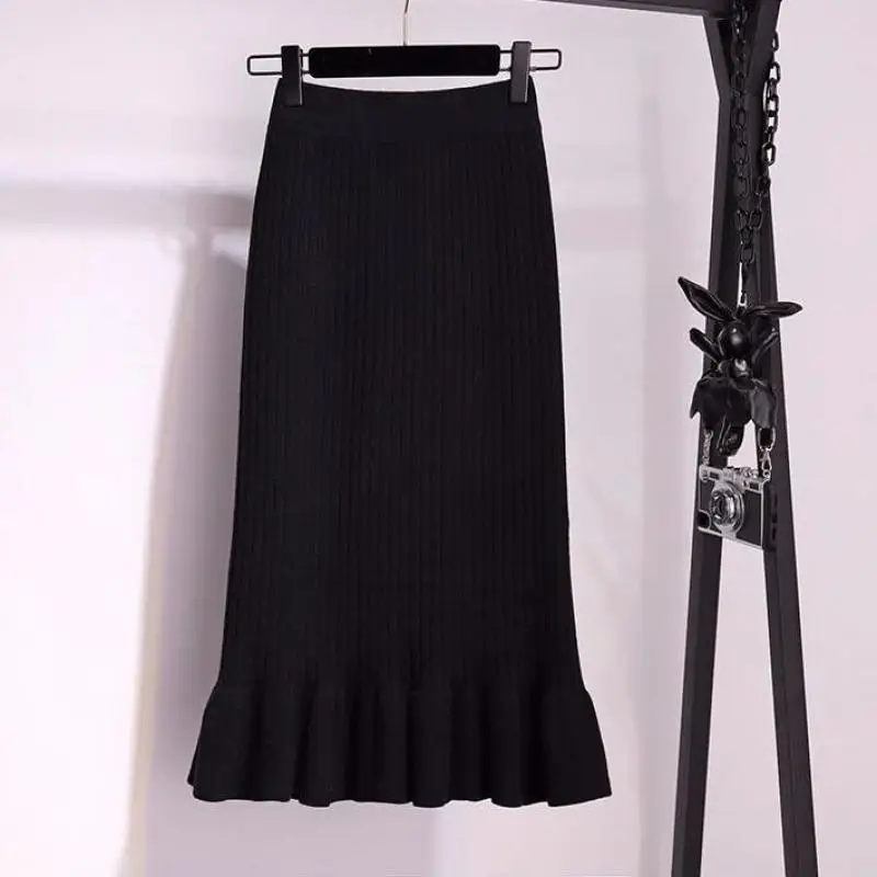 Женская плиссированная юбка свитер зимняя женская длинная с оборками до