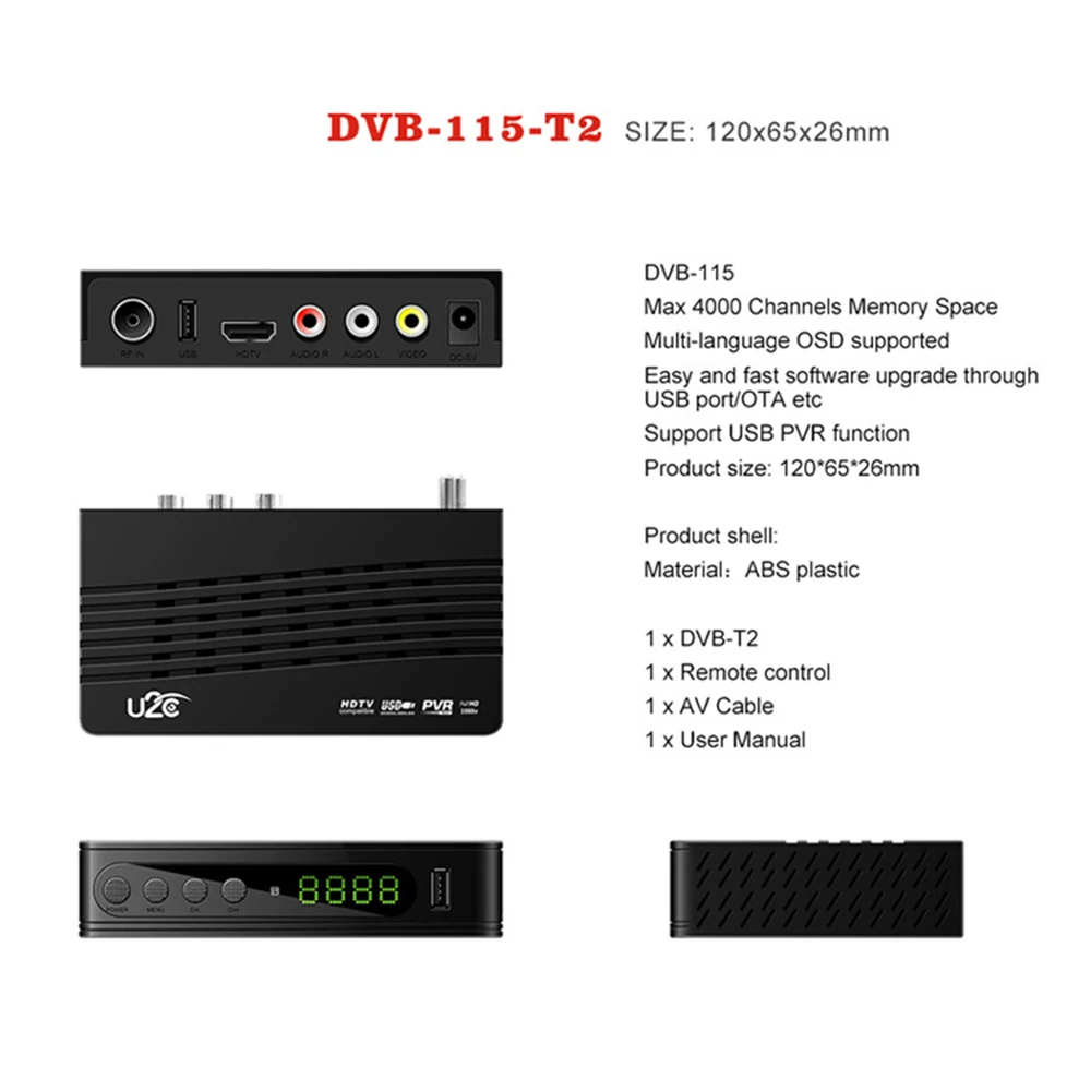 HD1080p ТВ приемник U2C DVB-T2 ТВ-приставка тюнер приемник для монитора адаптер USB2.0 тюнер приемник декодер Dvbt2