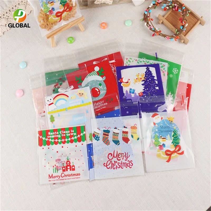 {D& P 100pcs 10X10+ 3 см Рождество печенья конфеты упаковки хлеба самоклеящаяся Пластик печенье закуски выпечка посылка милые сумки через плечо