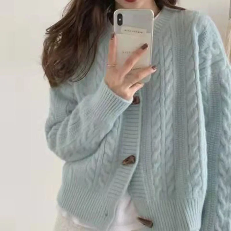 

Spring And Autumn New Twist Sweater Coat Women's Fashion Loose Knit Sweater Korean Version Of Solid Color Hollow Short Cardigan