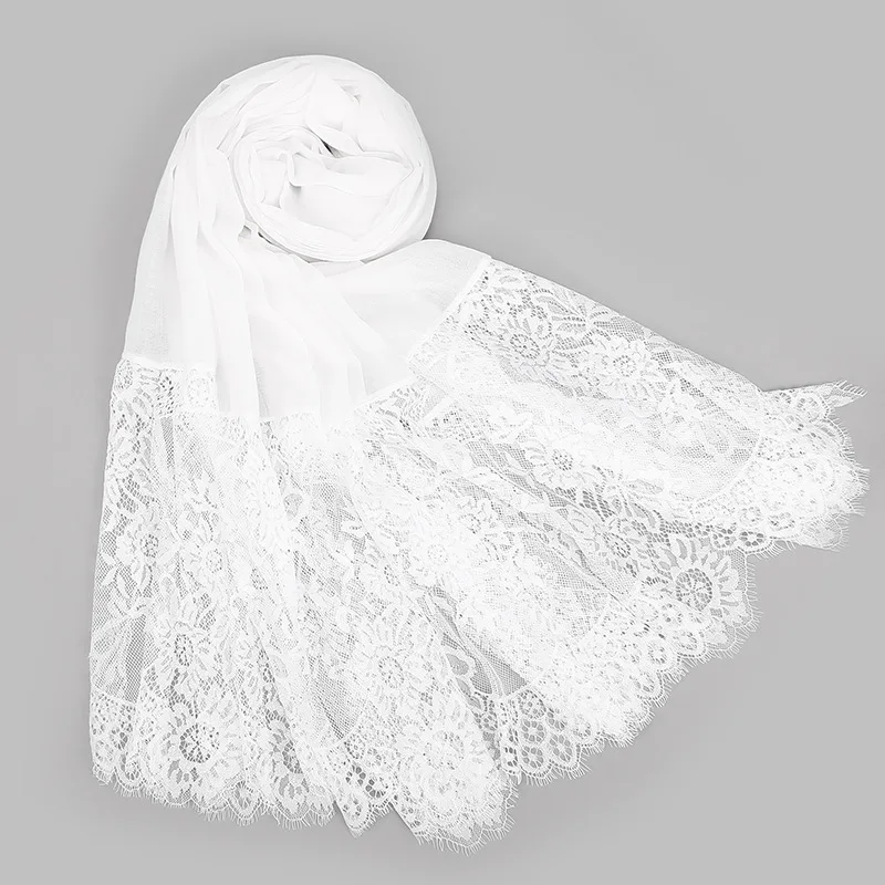 INDJXND кружевные длинные пляжные Шарфы Мягкий шарф шаль с цветочным рисунком дышащие шарфы мусульманский женский шарф из Пашмины Хиджаб черно-белый хит