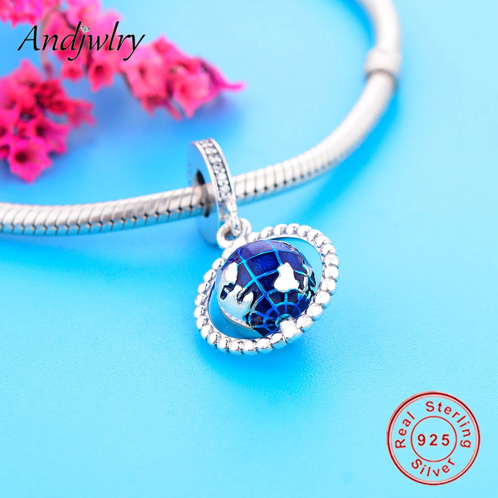 Подходят оригинальные Подвески браслет 925 пробы Серебряный вращающийся глобус