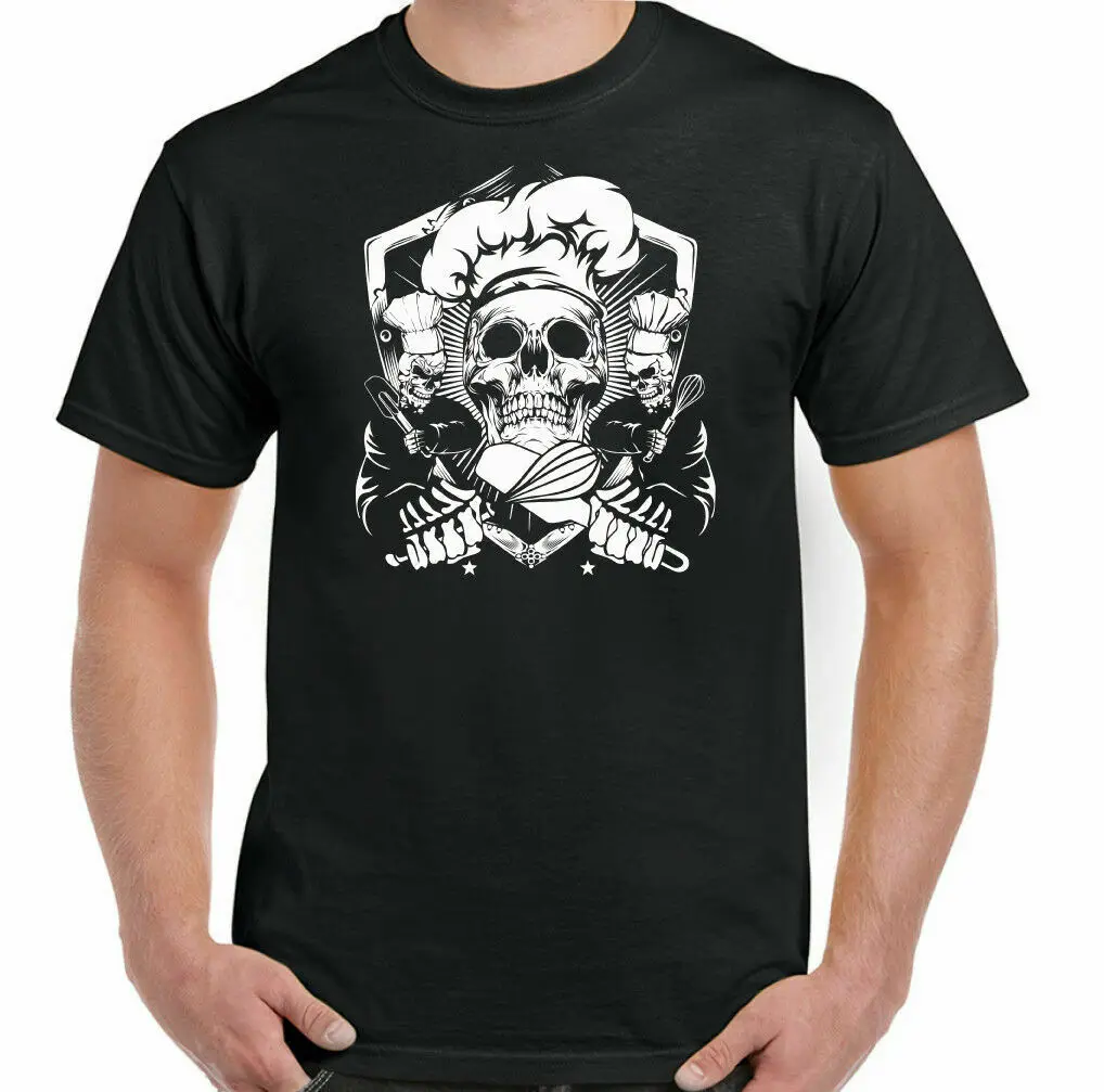 

Baker Chef Men T-Shirt Skull Mens BBQ Cook Cooking Baking Food Hat Kitchen Party Top